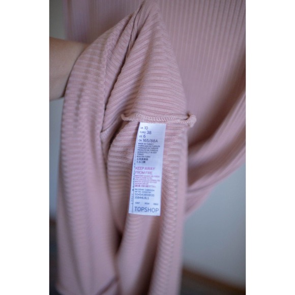 TOPSHOP Pink Ribbed Choker Scoop Neck Midi Dress Side Slits SZ 6 - Picture 7 of 7